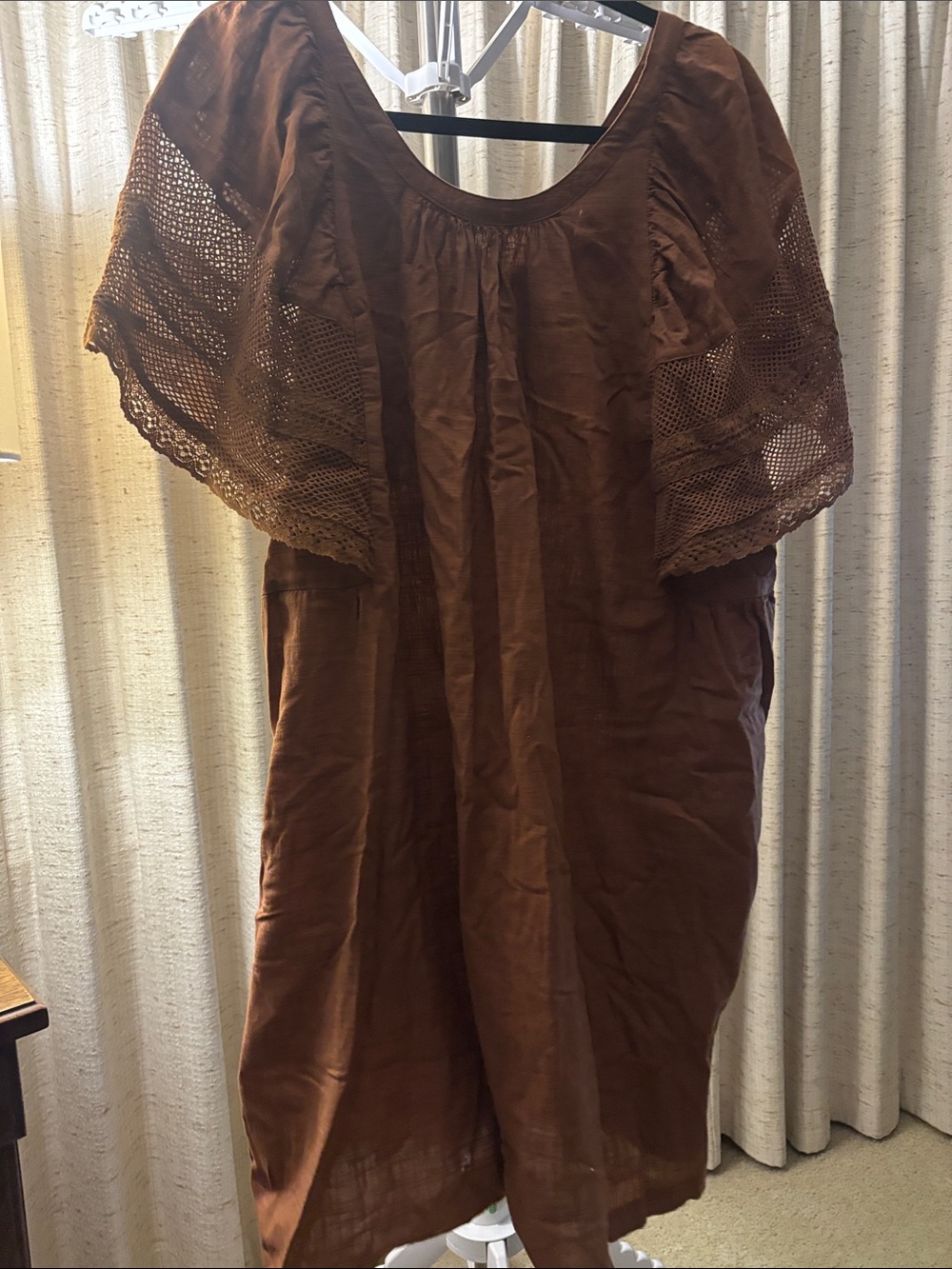 Women’s Rusty/Brown Crochet Sleeve Cotton Dress